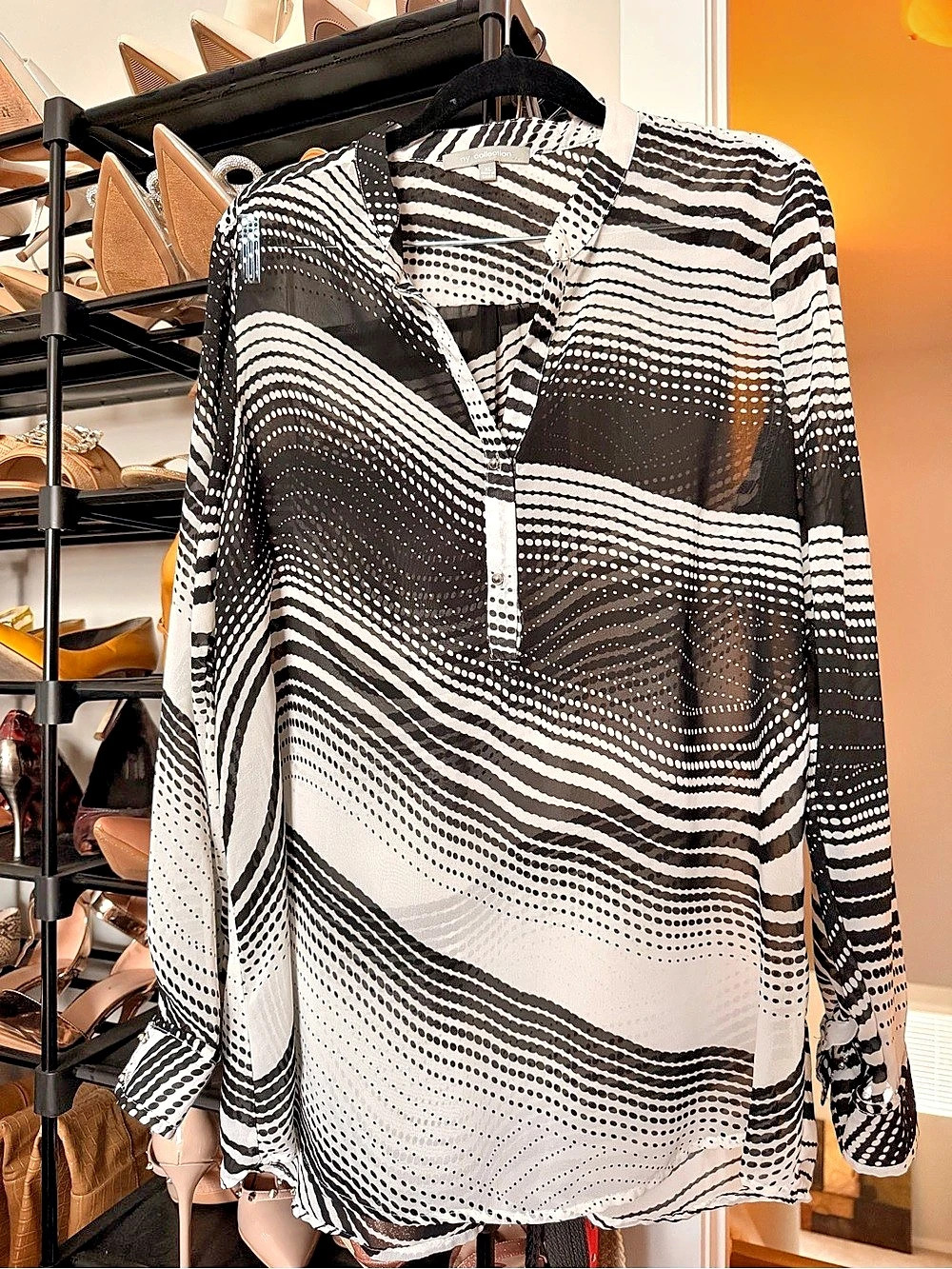 NY Collection Abstract Blouse in Black & White Size XL